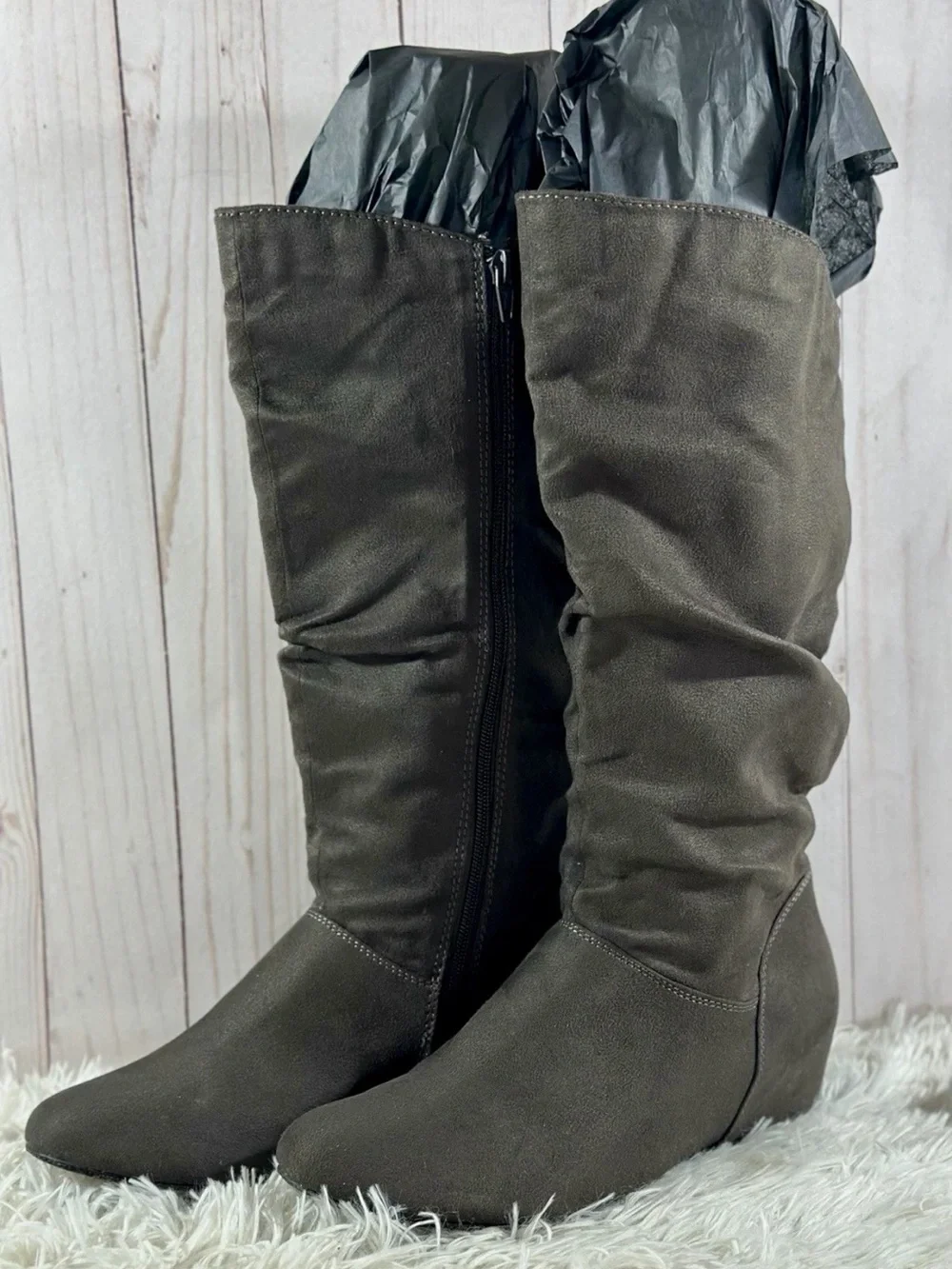 Sears Women's Slouch Wedge Boots - Olive Green